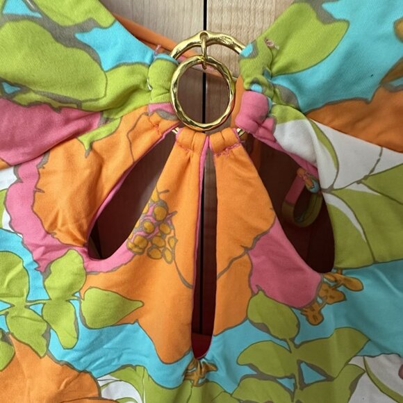 $162 NWT Trina Turk PLAYA DE FLOR PLUNGE MAILLOT Swimsuit Sz 14 Flutter Sl 1 Pc - Picture 3 of 8